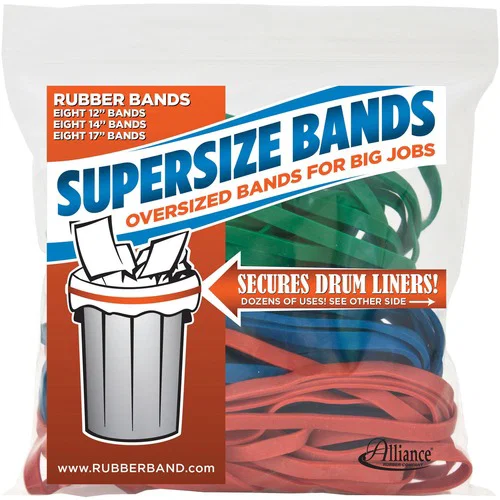 Alliance Rubber SuperSize Bands, 12" x 1/4", 14" x 1/4", 17" x 1/4", 250 mil, Latex, Assorted, 24/PK