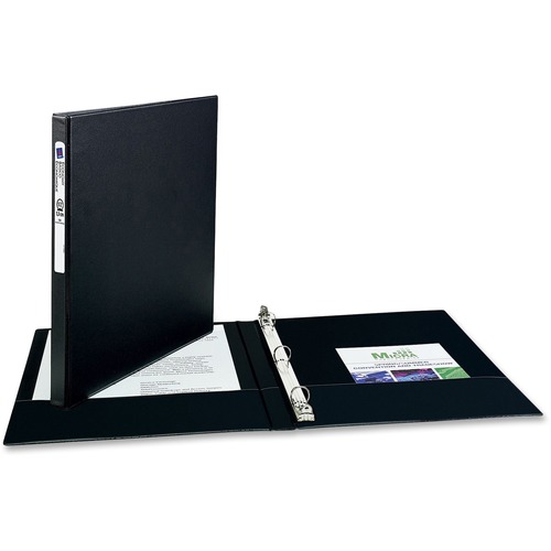 Avery® Economy Binder - 1/2" Binder Capacity - Letter - 8 1/2" x 11" Sheet Size - 100 Sheet Capacity - 3 Ring(s) - Fastener(s): Round Ring - Pocket(s): 2, Internal - Vinyl - Black - Recycled - Stain Resistant - 1 Each