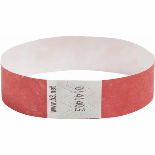 SICURIX Wristband, Tyvek, 10" W x 0.8" H, Red, Sequentially Numbered, Tear-Resistant, 100/PK