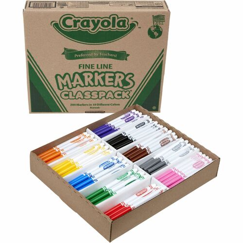 Crayola Art Marker, Classpack, 10-Color, Fine Point, Assorted Ink, Bleed-Resistant, AP Nontoxic, 200/CT