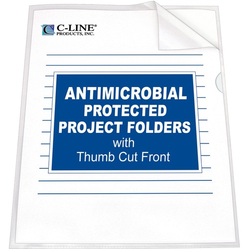 C-Line Project File, Letter Size 8.5" x 11", Antimicrobial Heavyweight Polypropylene, Clear, Thumb-Cut Front, 25/Box