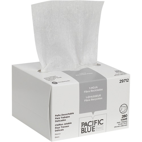 Pacific Blue Basic AccuWipe Cleaning Wipes, 8.3" x 4.5", 100 Percent Recycled Fiber, White, Soft Non-Abrasive Low-Lint, 280/Box