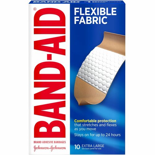 Band-Aid Adhesive Bandages, Extra Large, 1.25" x 4", Tan Fabric, 10/Box