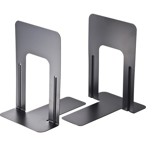 Officemate Bookends, Desktop, 5.87" x 8.18" x 9", Steel, Black, Foam-Padded Non-Skid Base, Enamel Finish, 2/Pair