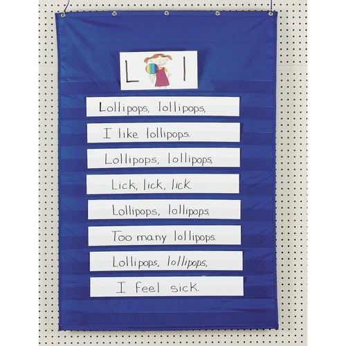 Pacon Educational Pocket Chart, 34" W x 50" H, Nylon, Blue, Clear Pockets for Sentence Strips