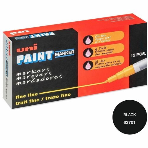Uni-Ball Paint Marker, Uni Paint, Oil-Based, Fine 1.2mm Bullet Tip, Permanent Black, Retractable