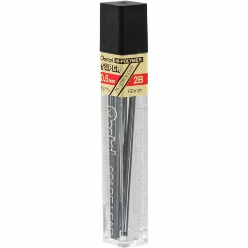 Pentel Super Hi-Polymer Leads - 0.5 mm , Fine Point - 2B - Black Lead - 12 / Tube
