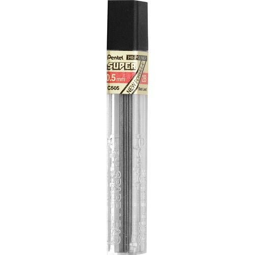 Pentel, Pencil Refill, Super Hi-Polymer, 0.5 mm 2H Fine Point, Black, 60mm, for Pentel Mechanical Pencils, 12/Tube