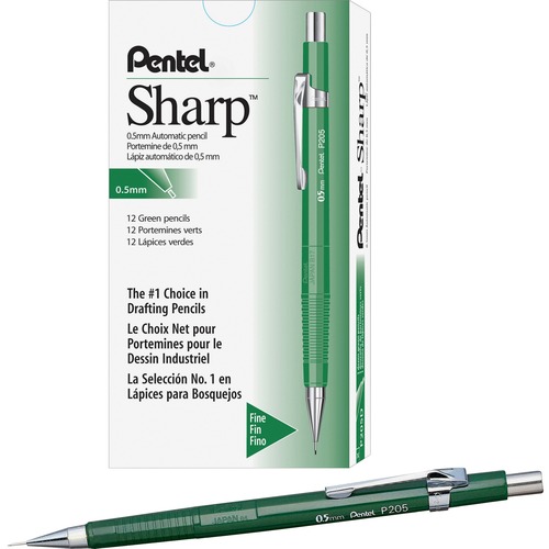Pentel Sharp Mechanical Pencil, 0.5 mm Lead, HB, Refillable, Mesh Grip, Concealed Eraser, Green Barrel