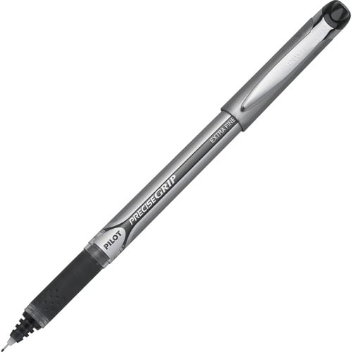 Pilot Rollerball Pen, Grip, Capped, 0.5 mm Extra Fine, Black Ink, Black Barrel, 12/PK