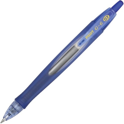 Pilot G6 Gel Pen, Retractable, 0.7 mm Fine, Blue Ink, Blue Rubber Barrel, Comfort Grip, Refillable, 12/PK