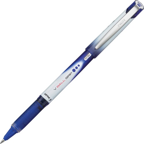 Pilot, Rollerball Pen, V-Ball Grip, 0.5 mm mm Extra Fine, Blue Ink, Metal Barrel, Dimpled Rubber Grip, Smear-Proof Ink