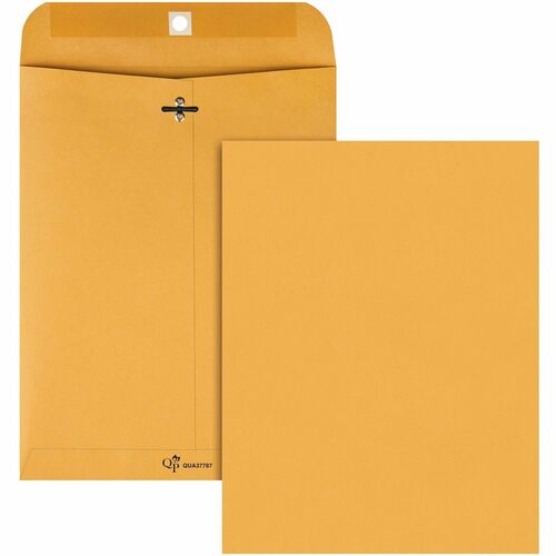 Quality Park Clasp Envelopes, 8-3/4" x 11-1/2", 32 lb, Cameo Kraft, Gummed Closure, Reinforced Clasp, Extra Heavyweight, 100/Box