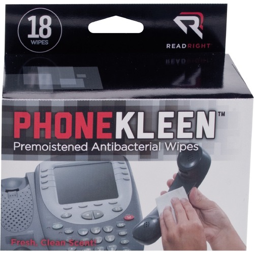 Read Right Cleaning Wipes, Antibacterial, Pre-Moistened, Foil Packets, EPA Registered, for Telephones, 18/Box