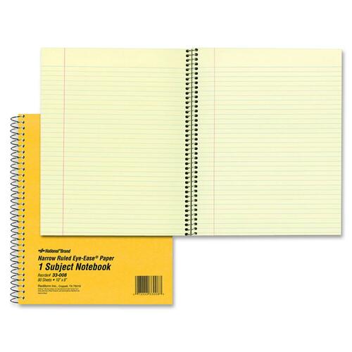 Rediform Notebook, Narrow-Ruled, 80 Sheets, 8" x 10", Coilock No-Snag Binding, Green Paper, Red Margin, Brown Board Cover, Microperforated