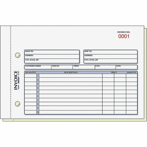 Rediform 2-Part Carbonless Invoice Form - 50 Sheet(s) - Stapled - 2 Part - Carbonless Copy - 7.87" x 5.50" Sheet Size - 2 x Holes - White, Yellow - Blue, Red Print Color - 1 Each