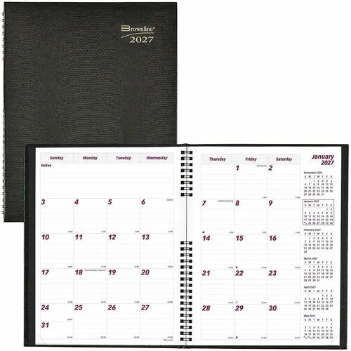 Brownline CoilPro Planner, 14-Month, 11" x 8-1/2", Hardcover, Twin Wire, English, Black