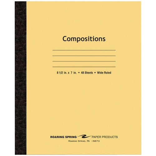 Roaring Spring Wide Ruled Flexible Cover Composition Book - 48 Sheets - 96 Pages - Printed - Sewn/Tapebound - Both Side Ruling Surface - 15 lb Basis Weight - 56 g/m² Grammage - 8 1/2" x 7" Sheet Size - 0.25" Height x 7" Width x 8.5" Length - White Pa