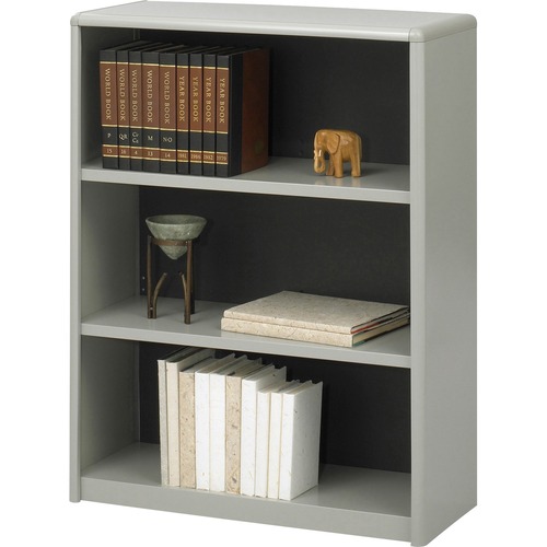 Safco ValueMate Bookcase, 3-Shelf (2 Adjustable), 31.8" W x 13.5" D x 41" H, Steel/Fiberboard, Gray, 70 lb Shelf Capacity