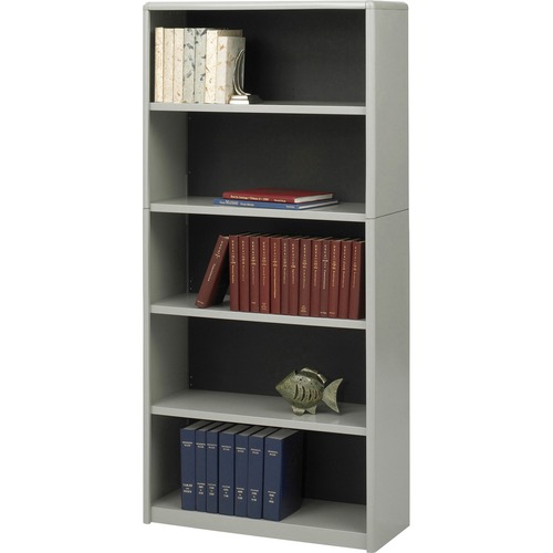 Safco Value Mate Bookcase, 5-Shelf (4 Adjustable), 31.8" W x 13.5" D x 67" H, 70 lb Shelf Capacity, Steel/Fiberboard, Gray