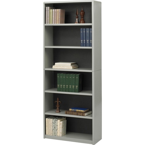 Safco Value Mate Bookcase, 6-Shelf, 5 Adjustable Shelves, 31.8" W x 13.5" D x 80" H, Steel/Fiberboard, 70 lb Shelf Capacity, Gray