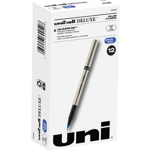 uniball™ Deluxe Rollerball Pens - 0.7 mm Fine Pen Point - Blue Ink - Champagne Barrel - 1 Dozen