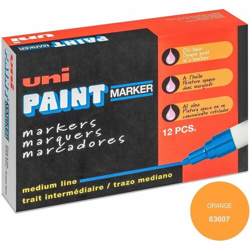 Uni-Ball Paint Marker, Uni Paint, Medium Bullet Tip 1.8-2.2mm, Orange Ink, Metal Barrel