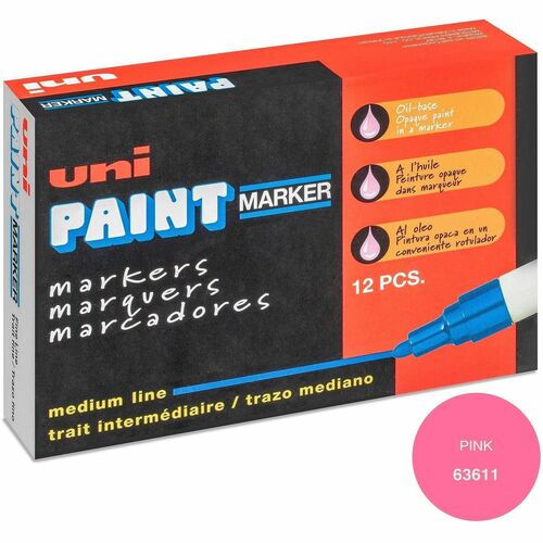 Uni-Ball Paint Marker, Uni Paint, Medium Bullet 1.8-2.2 mm, Oil-Based Pink Ink, Metal Barrel, Valve-Action