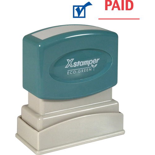 Xstamper Pre-Inked Paid Message/Date Stamp, 1/2" x 1-5/8" Impression, Red/Blue, 100,000 Impressions, Re-Inkable, Retractable Spring-Action
