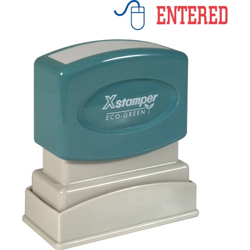 Xstamper Pre-Inked Stamp, Entered Message, 1/2" x 1-5/8" Impression, Red/Blue, 100,000 Impressions, Re-Inkable, Retractable Frame