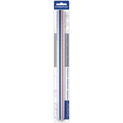 Staedtler Architect Triangular Scale, Professional Series, 12" Triple Edge, Die-Engraved Graduations, Color-Coded Grooves, White Polystyrene