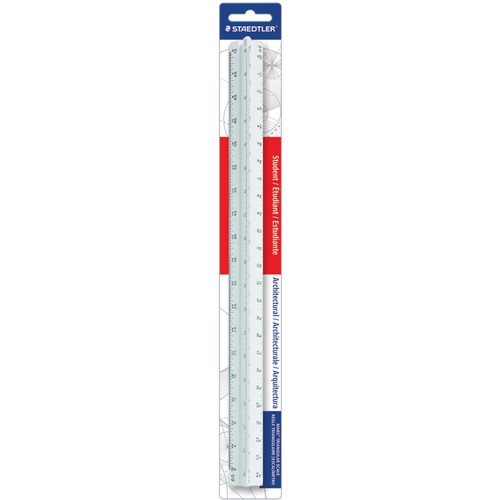 Staedtler Triangular Scale, Student Series, 12" Triple Edge, Die-Engraved Graduations, Polystyrene, Imperial/Metric, White