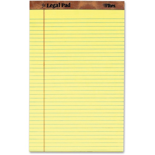 Tops The Legal Rule Notepad, Legal Size, 8.5" x 14", 50-Sheet 16 lb Canary Paper, Double-Stitched Top Binding, Perforated, Hard Cover, 12/CT