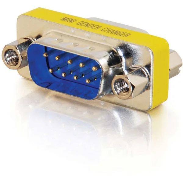 C2G DB9 M/M Mini Gender Changer (Coupler) - 1 x 9-pin DB-9 Serial Male - 1 x 9-pin DB-9 Serial Male - Silver, Yellow - 1 Each