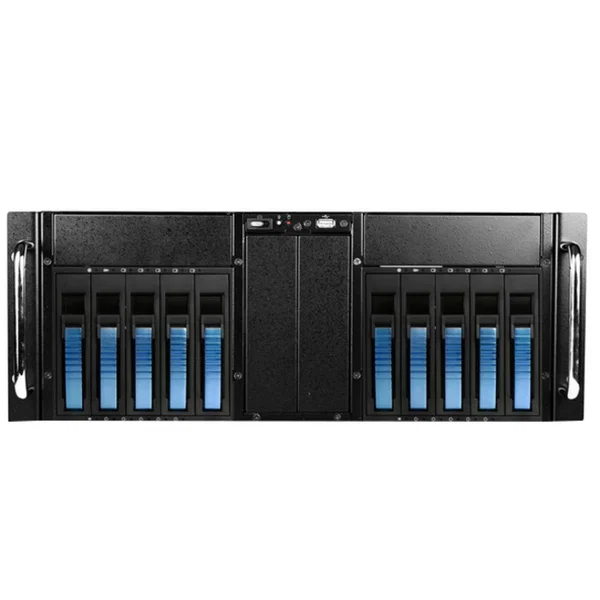 iStarUSA D Storm D-410-B10SA System Cabinet - Rack-mountable - Black, Blue - Zinc-coated Steel - 4U - 14 x Bay - ATX, EATX, Micro ATX Motherboard Supported - 2 x Fan(s) Supported - 4 x External 5.25" Bay - 10 x External 3.5" Bay - 7x Slot(s) - 1 x USB(s)