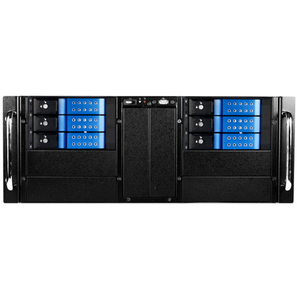 iStarUSA D Storm D-410-DE6 System Cabinet - Rack-mountable - Black, Blue - Zinc-coated Steel - 4U - 6 x Bay - EATX, ATX, Micro ATX Motherboard Supported - 2 x Fan(s) Supported - 6 x External 3.5" Bay - 7x Slot(s) - 1 x USB(s)
