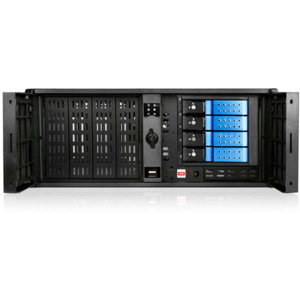 iStarUSA 4U Compact Stylish 4x3.5" Trayless Hotswap Rackmount Chassis - Rack-mountable - Black, Blue, Black - Plastic, Zinc-coated Steel - 4U - 10 x Bay - ATX, Micro ATX Motherboard Supported - 2 x Fan(s) Supported - 4 x External 5.25" Bay - 5 x External 