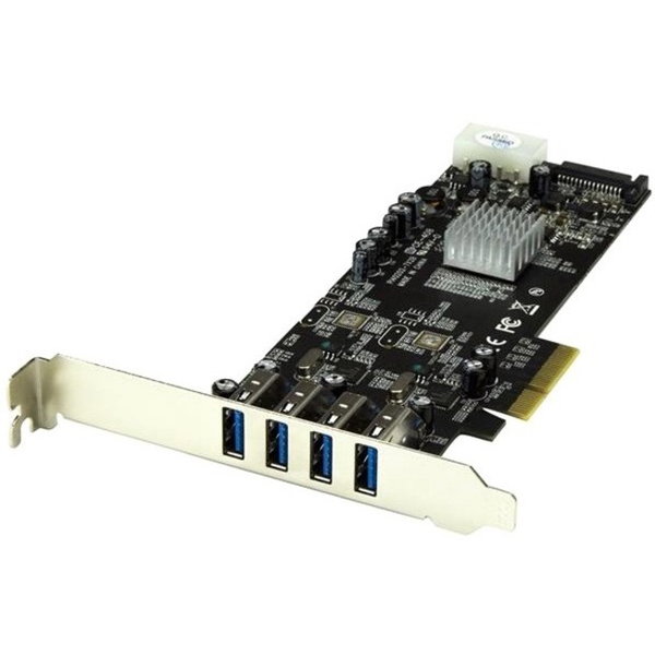 StarTech 4 Port PCI Express (PCIe) SuperSpeed USB 3.0 Card Adapter w/ 2 Dedicated 5Gbps Channels - UASP - SATA / LP4 Power - Add four USB 3.0 ports with two independent channels, LP/SATA power, and charging support to your PC through a PCI Express slot - 