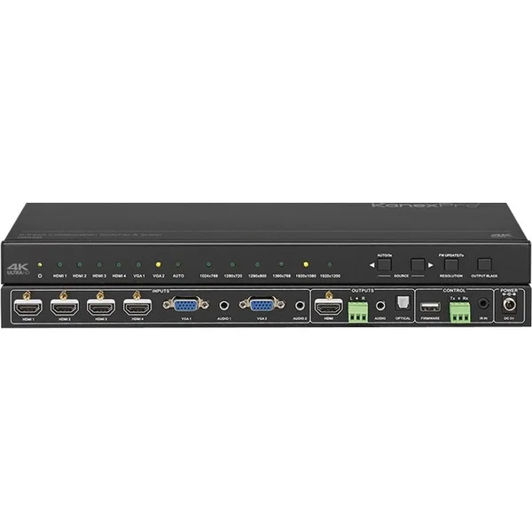KanexPro 6-Input Collaboration Switcher & Scaler with 4K HDMI Output - Functions: Video Scaling, Audio De-embedding, Video Switcher - 1920 x 1200 - VGA - Audio Line In - Audio Line Out