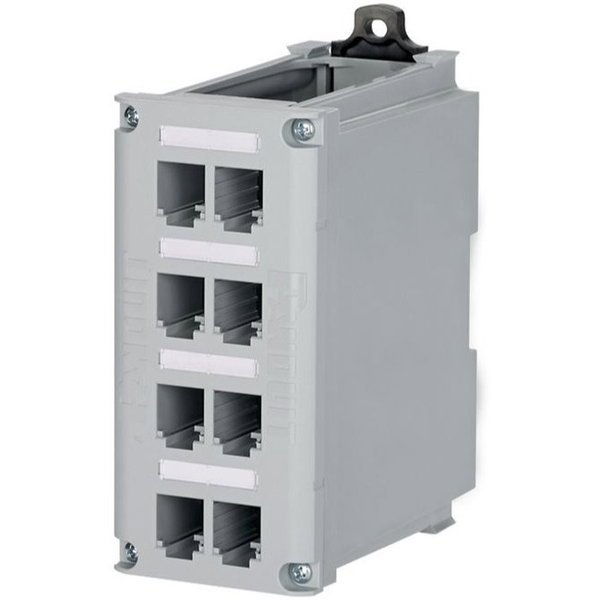 IndustrialNet DIN Rail Mount Patch Panel - 8 Port(s) - 8 x RJ-45 - Rock Gray - DIN Rail Mountable