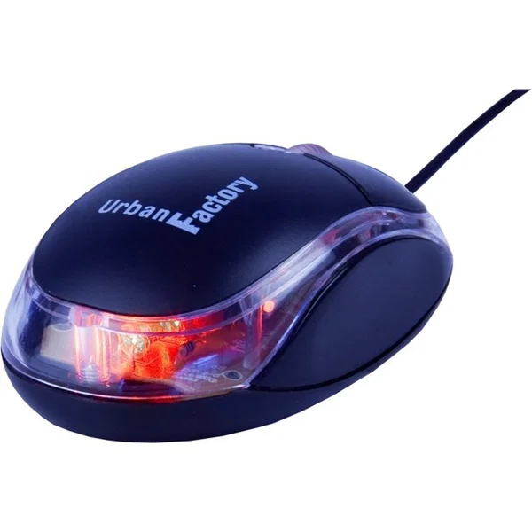Urban Factory BDM02UF Mouse - Optical - Cable - Black, Transparent - USB - 800 dpi - Scroll Wheel - 3 Button(s)
