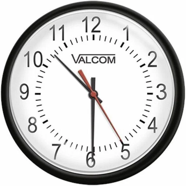Valcom 12-Inch Analog Clock, Wireless, 110Vac/24Vdc, V-AW12BLP - Analog - Quartz - Black Case - Metal, Acrylonitrile Butadiene Styrene (ABS) - Antenna, Transmitter