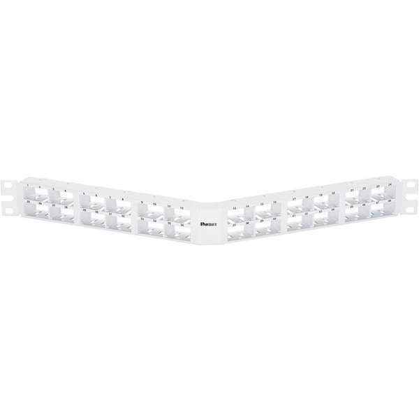 PanNet Mini Com 48-port Modular High Density Angled Patch Panel in White, (1RU) - 48 Port(s) - 1U High - White - 19" Wide - Flush Mount, Rack-mountable
