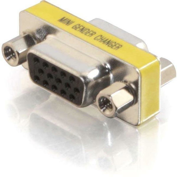 C2G HD15 VGA F/F Mini Gender Changer (Coupler) - 1 x HD-15 Female - 1 x DB-15 Female - Silver, Yellow