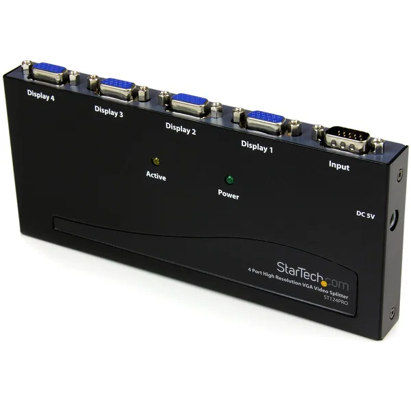 StarTech 4 Port High Resolution VGA Video Splitter, 300MHz, VideoView Pro 47 Port High Resolution 300 MHz Video Splitter, TAA - Split a single high resolution VGA video signal to 4 monitors or projectors - vga video splitter - 4 port vga splitter - 4 port