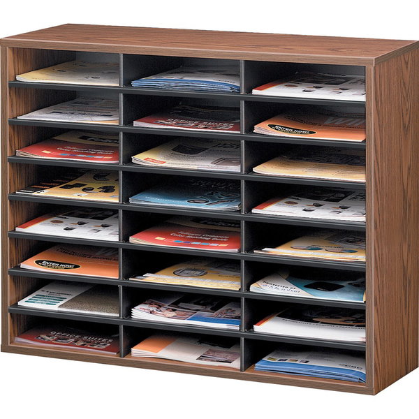 Fellowes Literature Organizer - 24 Compartment Sorter, Medium Oak - 24 Compartment(s) - Compartment Size : 2.50" x 9" x 11.63" - 23.44" Height x 29" Width x 11.88" Depth - Corrugated - Medium Oak - Wood, Fiberboard - 1 Each