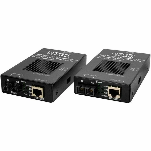 100Base-TX RJ-45 [100 m/328 ft.] to 100Base-FX 1310nm single mode SC[20 km/12.4 mi.] Link Budget: 16.0 dB - 100MBS TX TO FX HIGH TEMP CONV SM-HT W/NA PS
