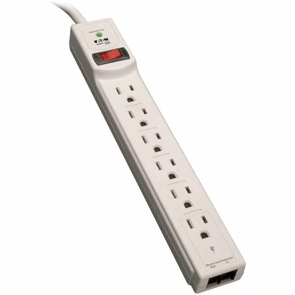 Eaton Tripp Lite Series Protect It! 6-Outlet Surge Protector, 8 ft. (2.43 m) Cord, 990 Joules, Tel/Modem Protection, Gray Housing - 6 x NEMA 5-15R - 1875 VA - 990 J - 125 V AC Input - 125 V AC Output