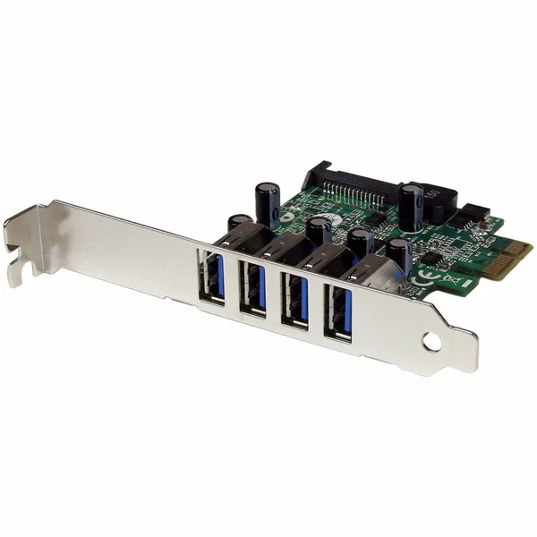 StarTech 4 Port PCI Express PCIe SuperSpeed USB 3.0 Controller Card Adapter with UASP, 5Gbps, SATA Power, TAA - Add 4 external USB 3.0 ports to a low profile or standard computer, through PCI Express - 4 Port PCI Express SuperSpeed USB 3.0 Controller Card