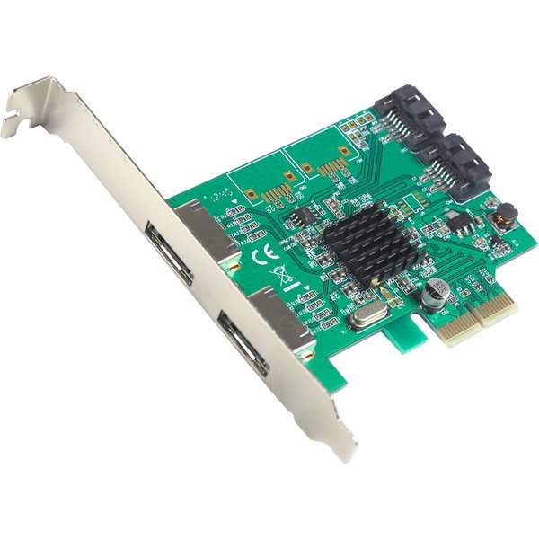 SYBA Multimedia SATA III 2 External 2 Internal 4-port PCI-e Version 2.0, x2 Slot Controller Card - Serial ATA/600 - PCI Express 2.0 x2 - Low-profile - Plug-in Card - RAID Supported - 0, 1, 10 RAID Level - 4 Total SATA Port(s) - 2 SATA Port(s) Internal - 2